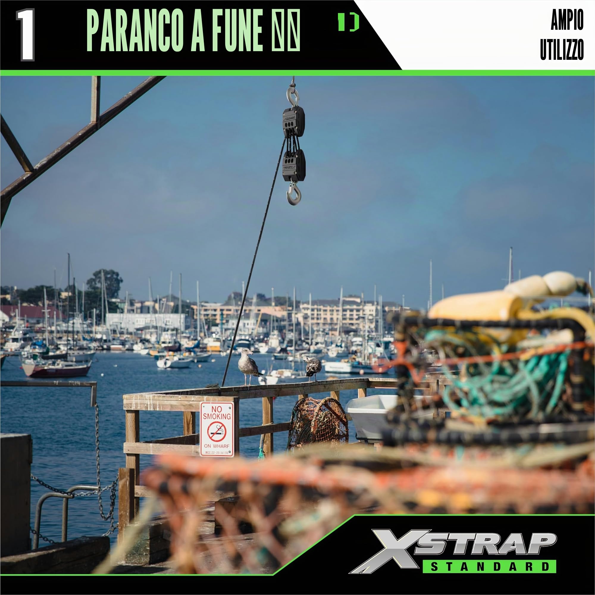 XSTRAP - Paranco a corda da 15,2 m, con sistema di puleggia per sollevare oggetti pesanti, resistenza alla rottura di 907,2 kg, con 2 anelli morbidi (nero)