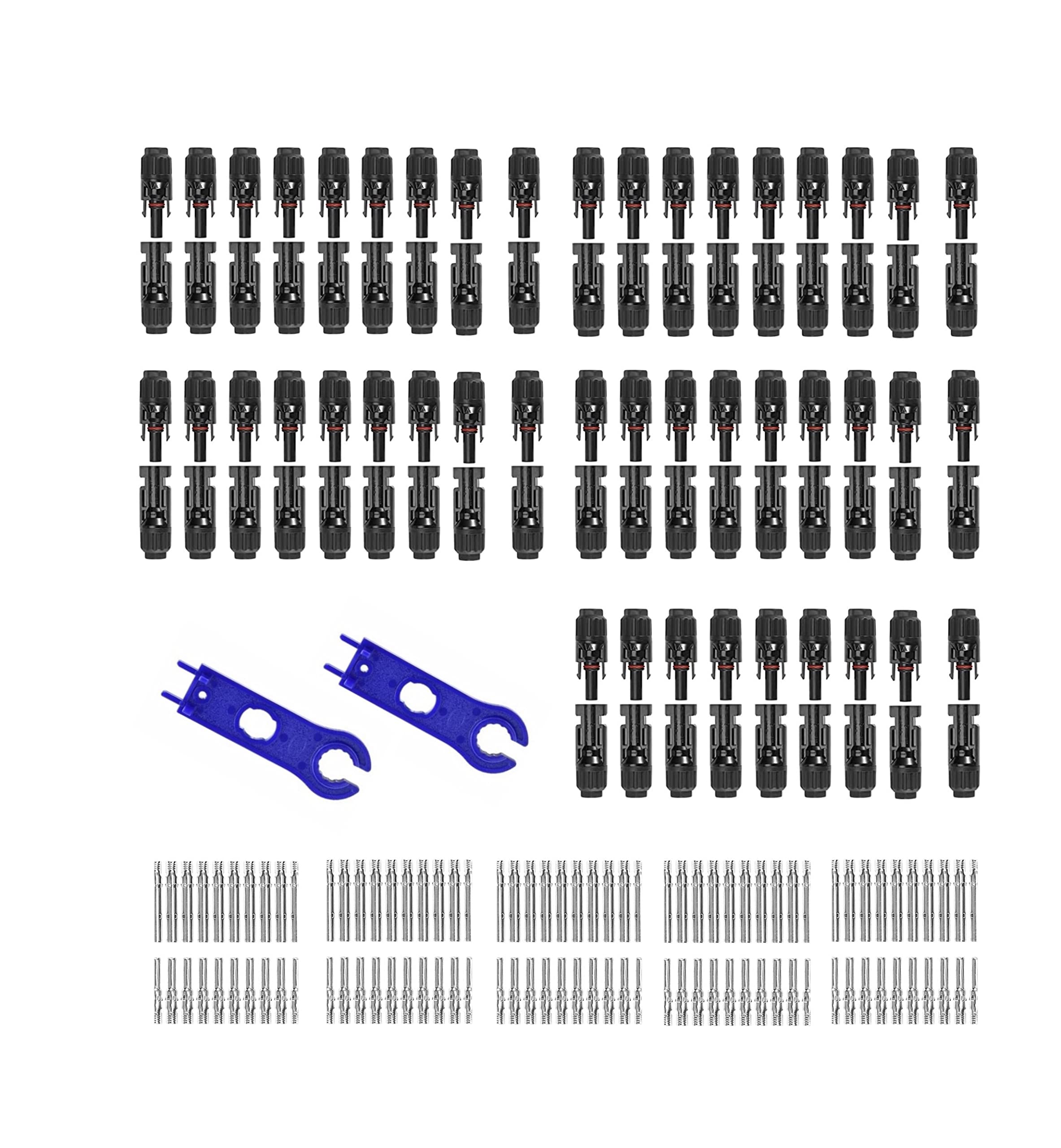 100PCS/50 pares de conectores solares impermeables IP67 conector de panel solar macho/hembra conectores PV (14-10AWG) con 2 llaves (50)
