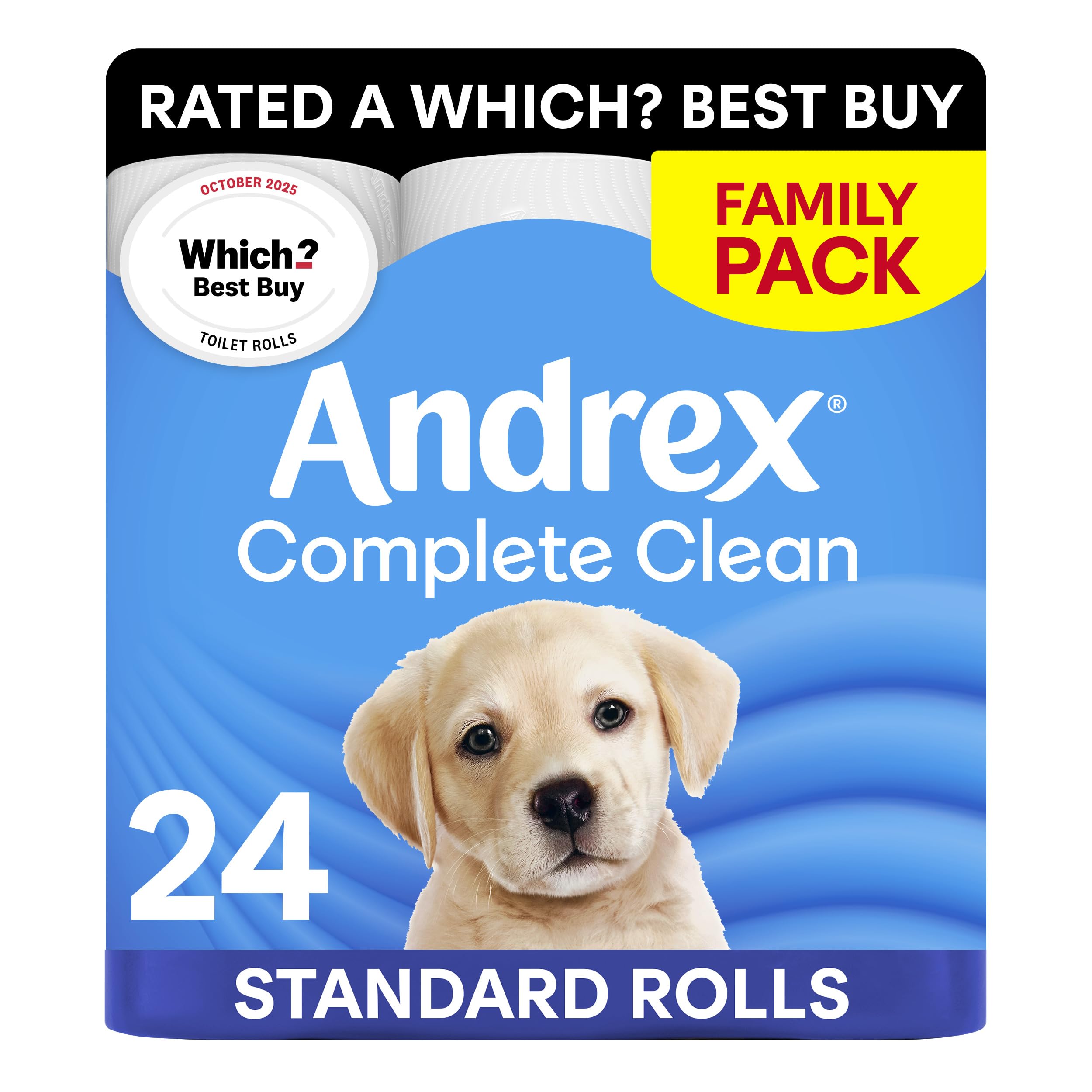Andrex Complete Clean Toilet Roll - 24 Toilet Rolls, 2-Ply, Bulk Buy, Now Even Softer, FSC Certified, endorsed as a Which? Best Buy
