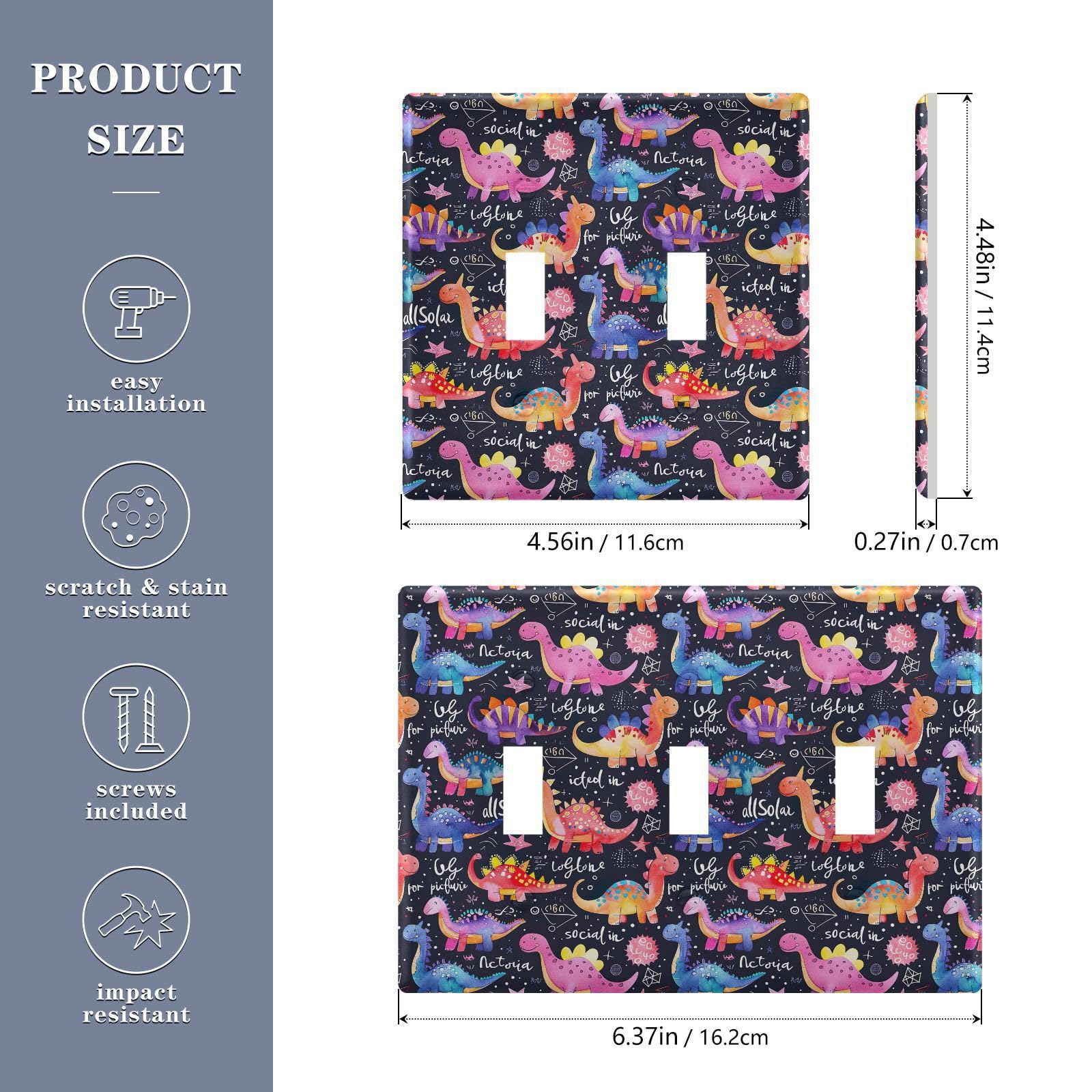 Light Switch Cover Cute Dinosaur Dino Wall Plates for Electrical Outlets 3 Gang 202b5359