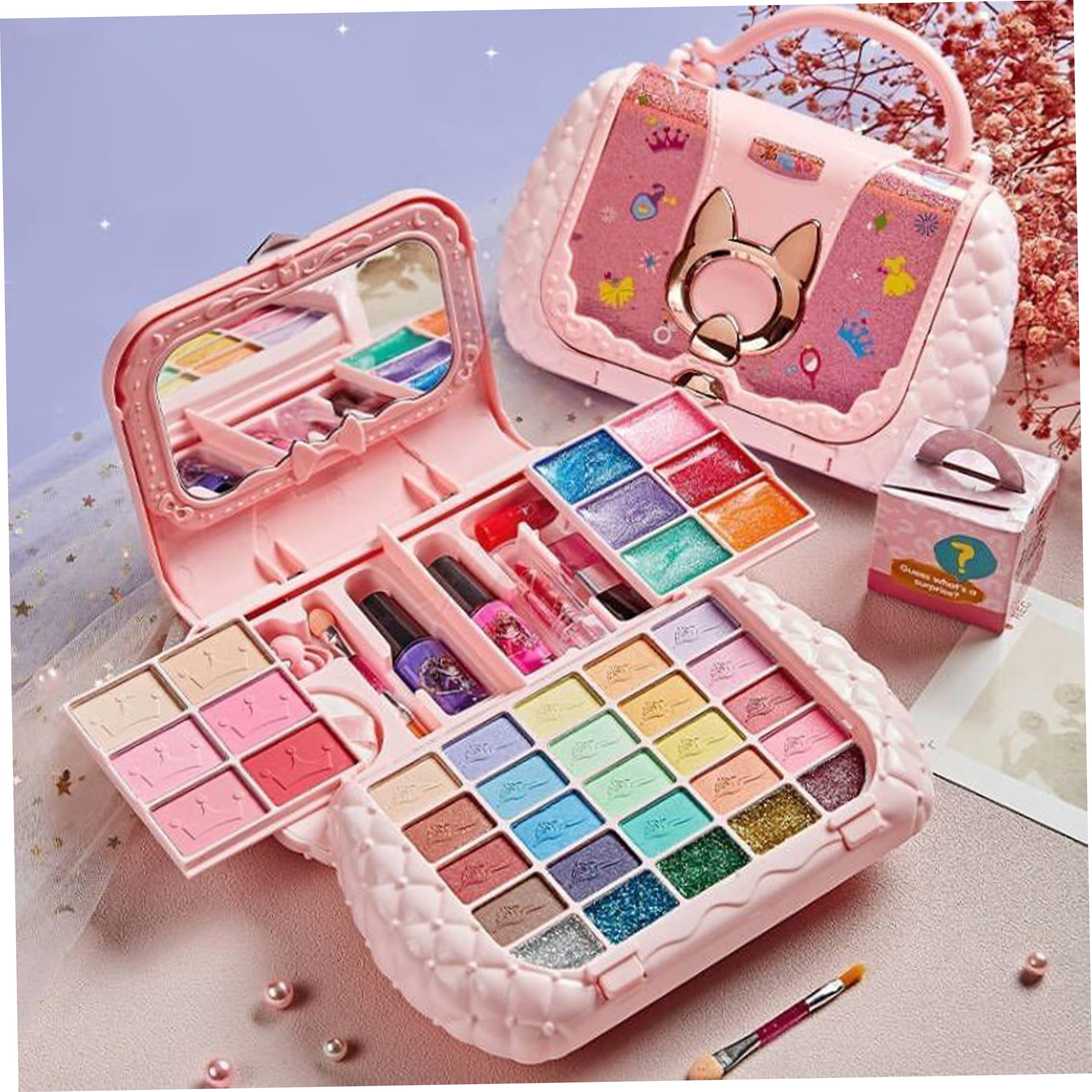 Kit de Maquillaje para niños, Kit de Maquillaje Lavable para niños pequeños con Almacenamiento Multicapa, Bolso portátil para niñas de 8 a 12 años