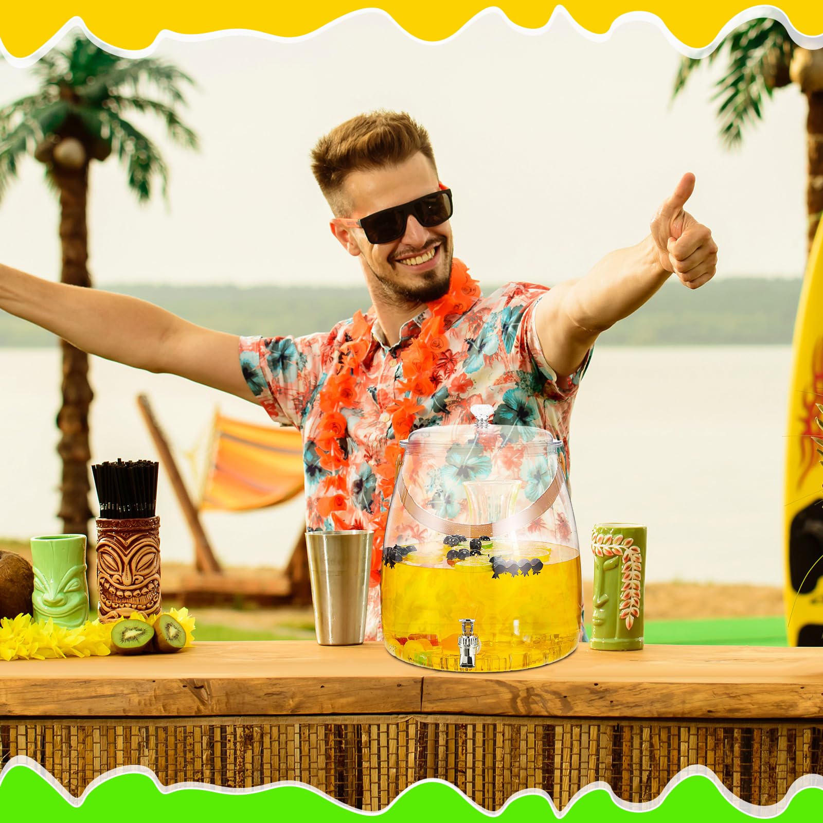 Nuogo Getränkespender aus Kunststoff mit Edelstahl-Zapfhahn und Griff, auslaufsicher, für Eissaft, Limonade, Getränkespender für Partys, großer transparenter Punschkrug mit Deckel, Kombucha-Glas
