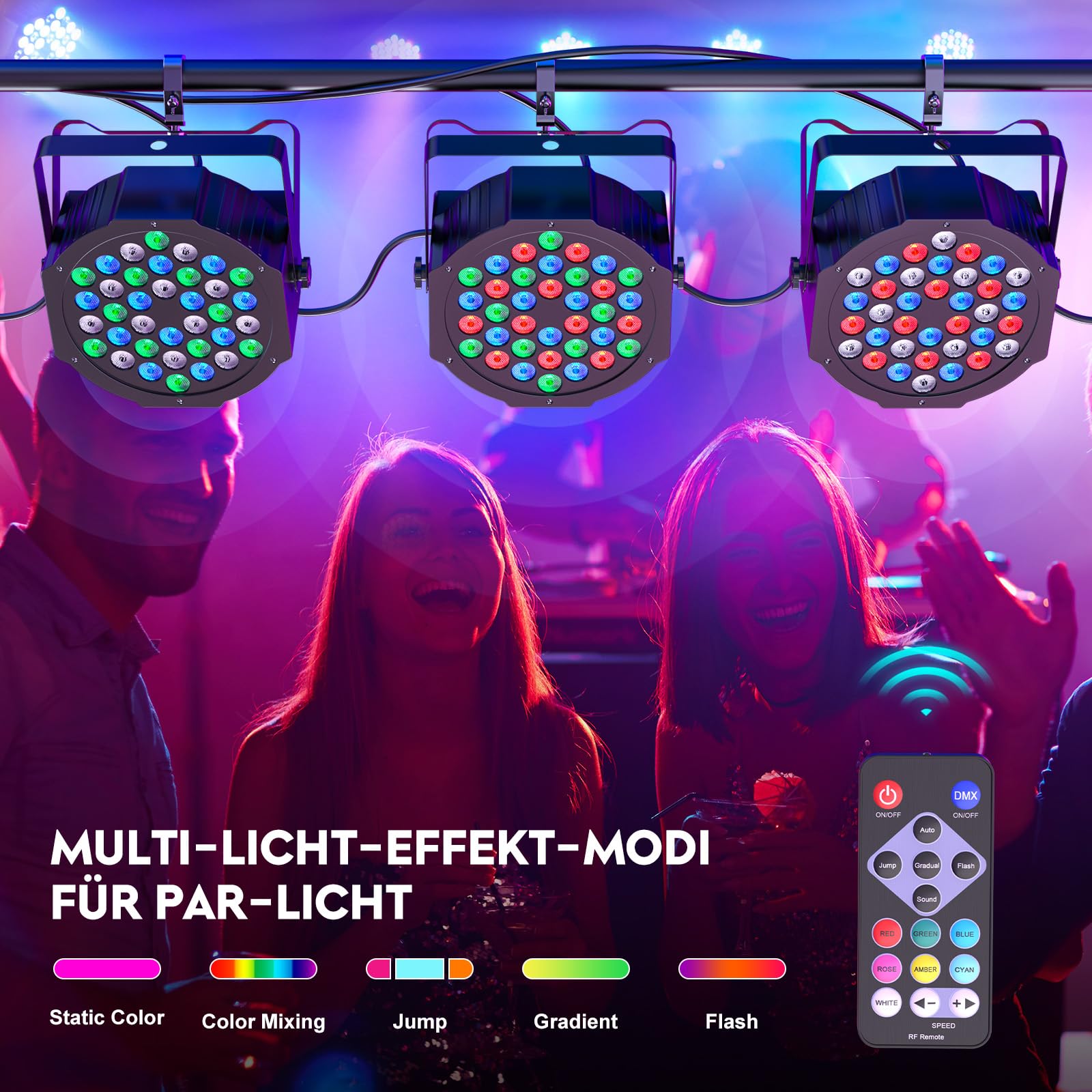 8PCS 36 LED Parlicht, RGB Par Strahler Led Par Scheinwerfer Discolicht mit Fernbedienung, Partylicht mit Klangaktivierter Steuerung, für Bar Hochzeiten Geburtstagsfeiern Halloween Weihnachten
