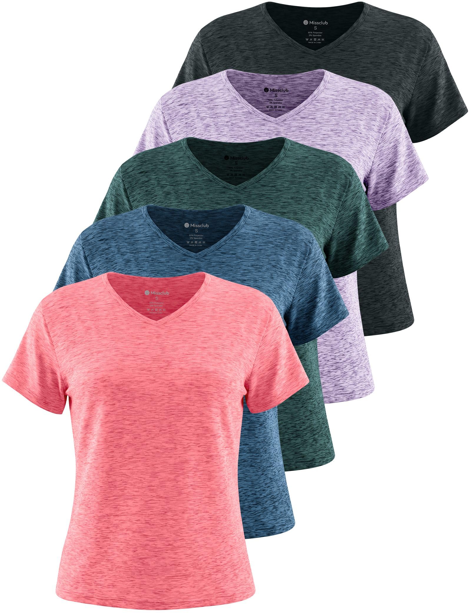 Workout Tops for Women 5 Pack UPF 50+ Quick Dry Short Sleeve V Neck Womens Athletic Tees Yoga T Shirts