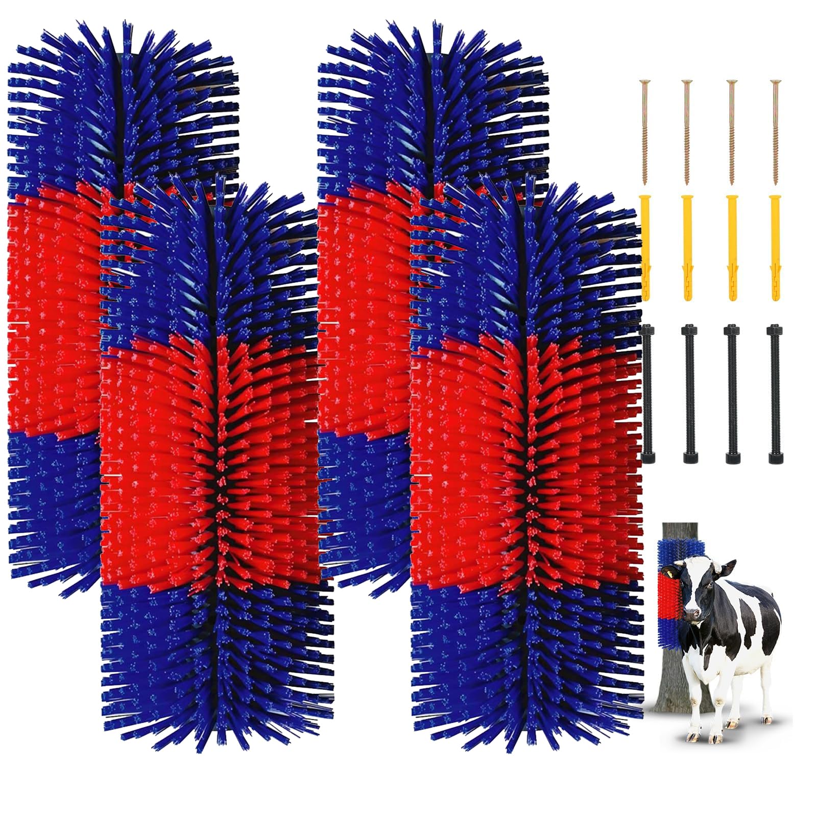 4 cepillos duraderos para rascar ganado, cepillo rascador de cabra, cepillos de aseo de masaje completo con 8 tornillos para vaca, ganado, caballo, cabra, cerdo (rojo, paquete de 4)
