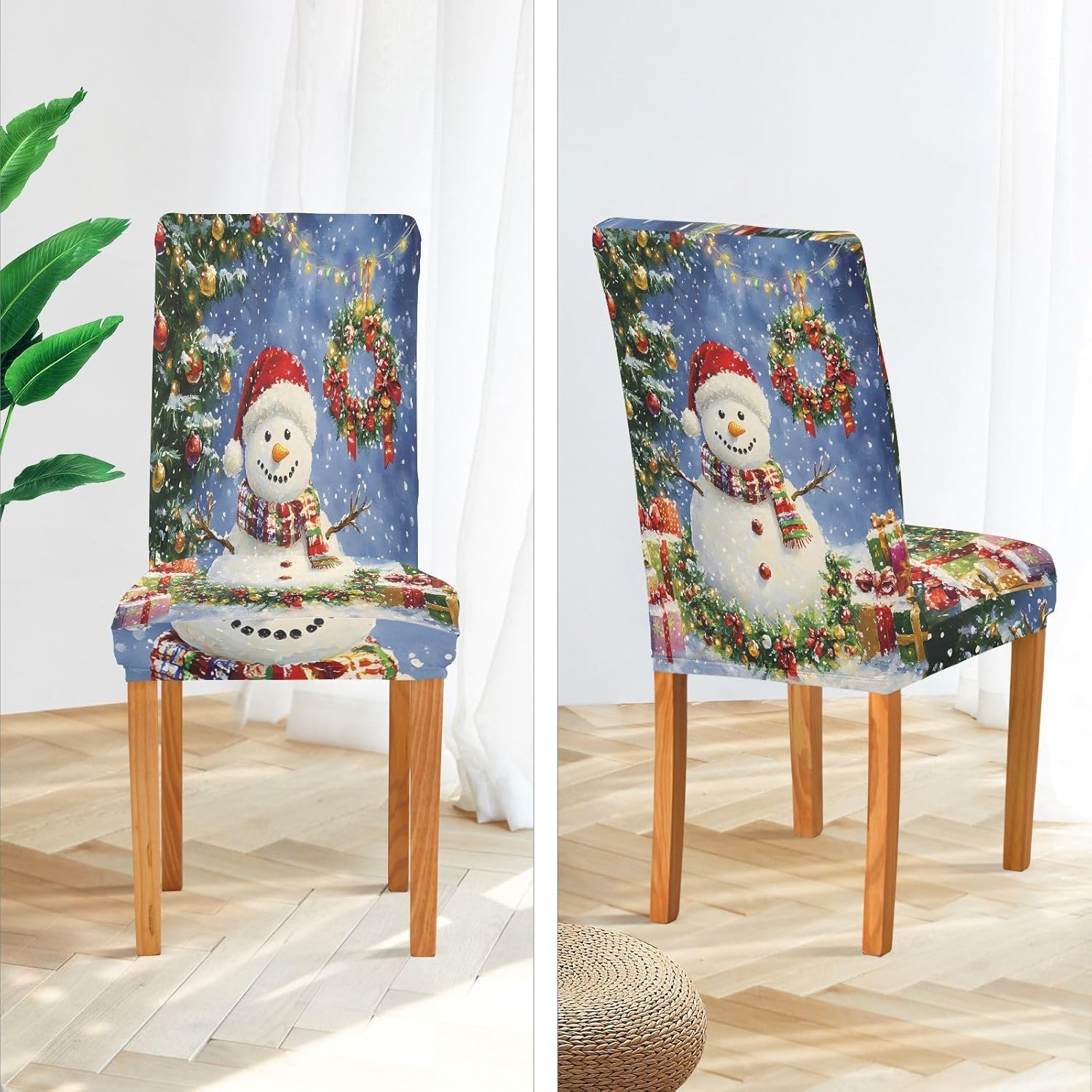 ALAZA Chair Covers for Dining Room, Snowman Gift Stretch Chair Cover Sets Chair Protector Removable Washable for Ktichen Restaurant Hotel