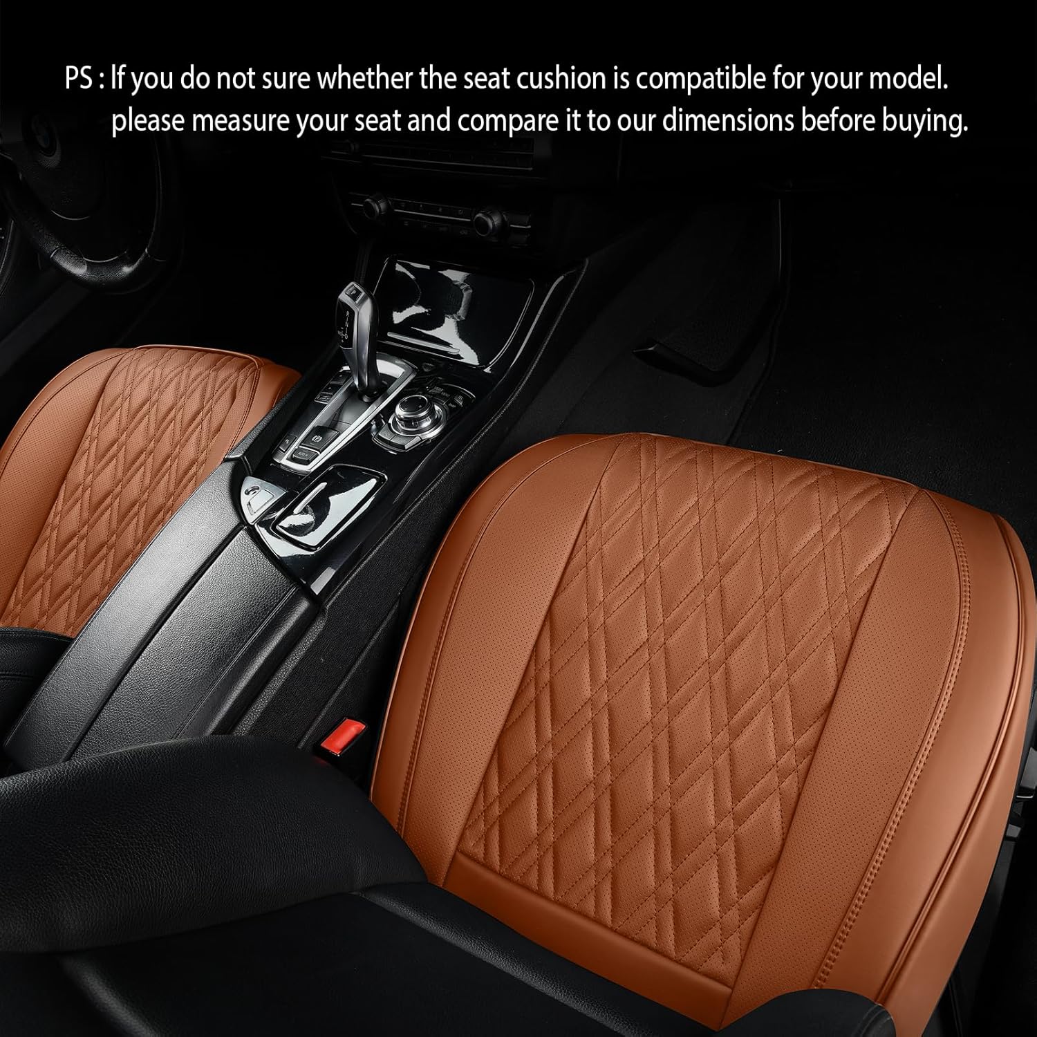 Luxury Faux Leather Car Seat Cover Front Bottom Protector, Seat Cushion Without Backrest, Anti-Slip and Wrap Around The Bottom, Fit Most Cars & Vehicles, 2 Piece, Brown