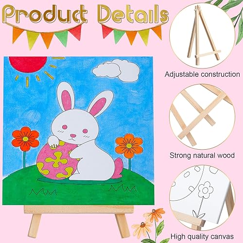 Miniatura 3 de Tenceur Juego de 48 piezas de recuerdos de fiesta de pintura para niños con 12 paneles de lona predibujados y caballete de madera, juego de macetas