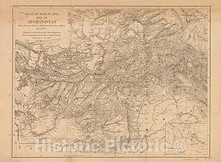 Historic Pictoric Map : Afghanistan 1878, Seat of war in Asia, map of Afghanistan : from surveys Made by British and Russian Officers up to 1875, Antique Vintage Reproduction : 30in x 24in