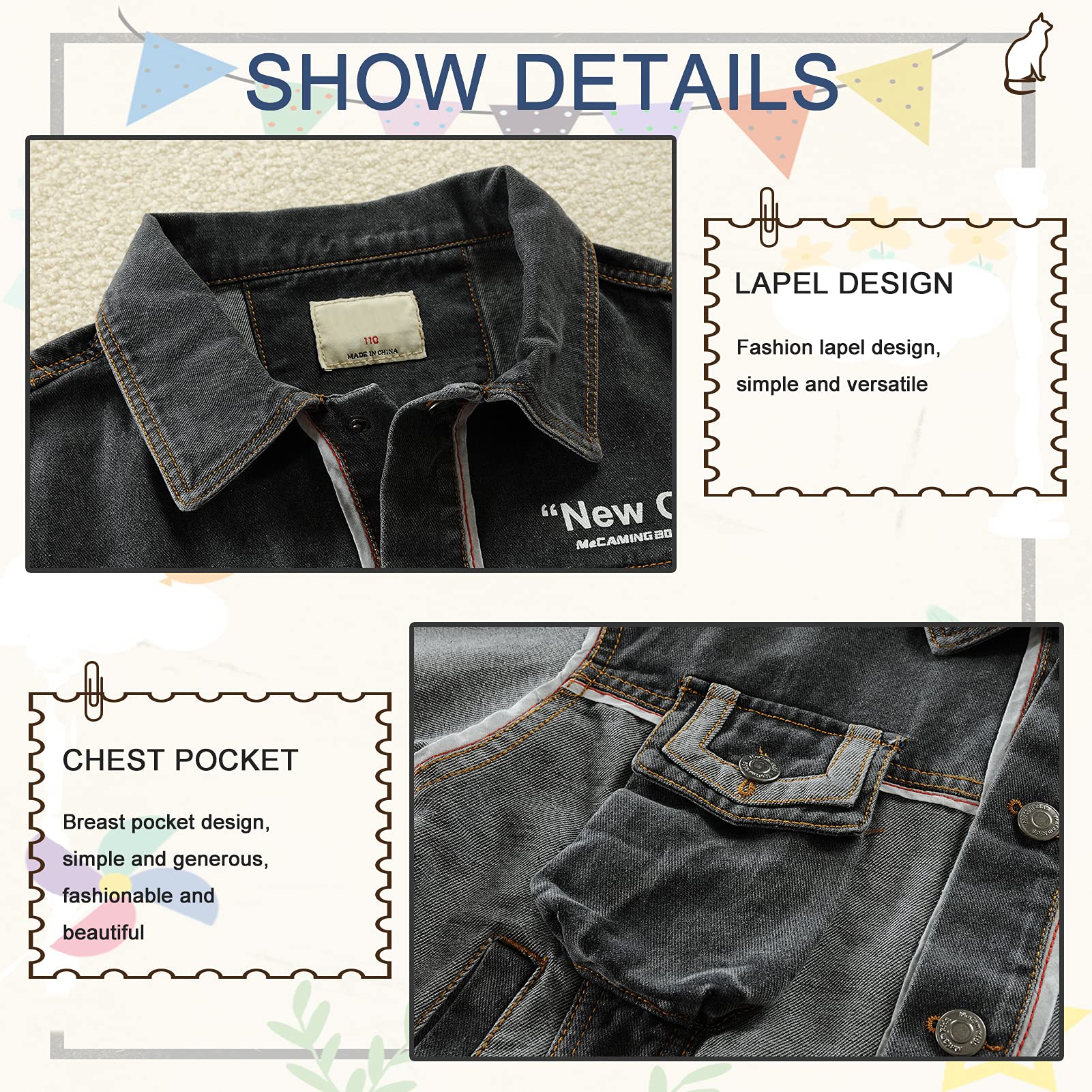 Kinder Jeansjacke Jungen Jeans Jacke mit Buchstaben Denim Jacket Outdoor Mantel Übergangsjacke Frühling Herbst