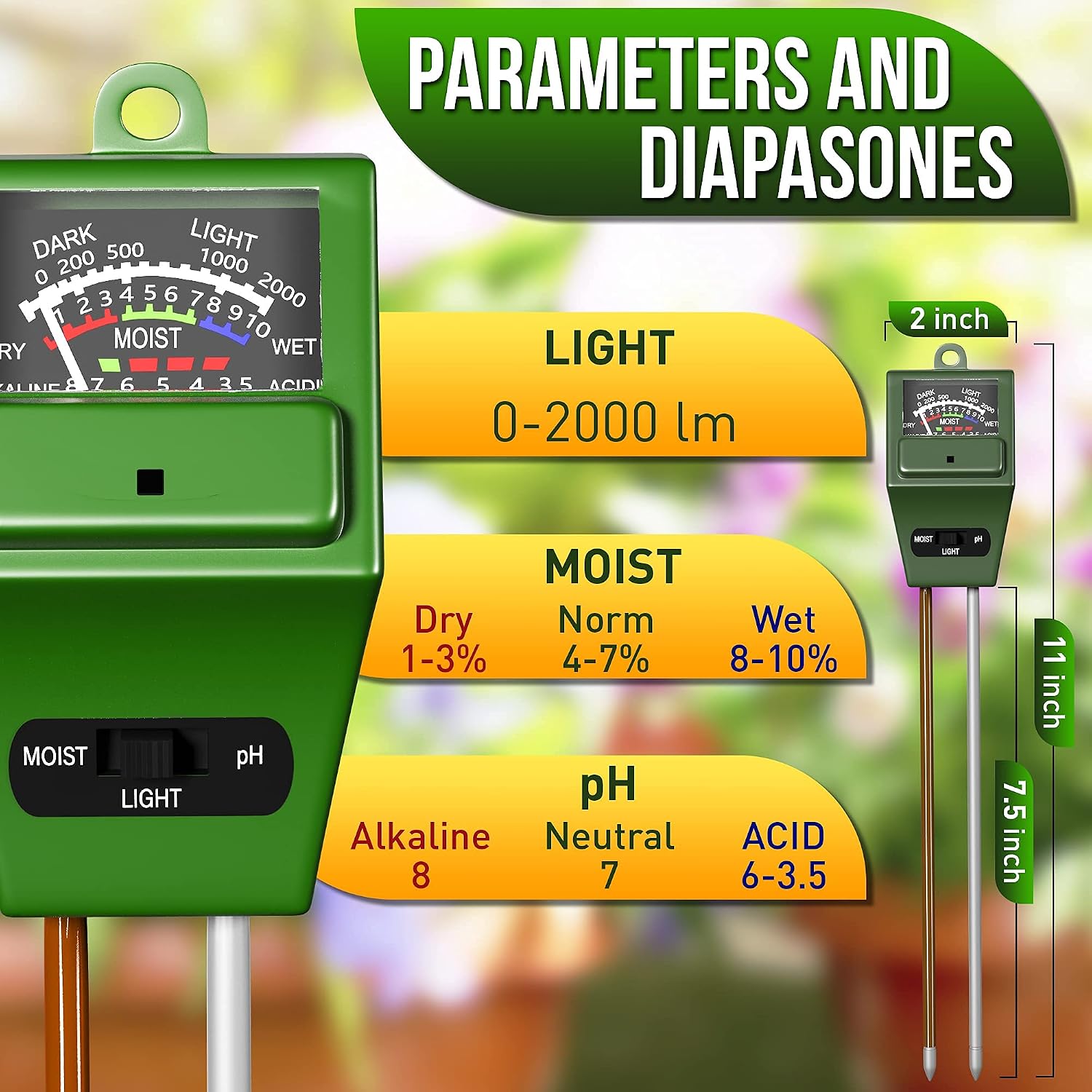 Soil Plant Moisture Meter, 3-1 Soil Moisture pH Light Meter, Water Sensor for House Indoor Outdoor Plants, Test Kit for Garden Soil-Tester for Plant Testing Tools -Plant Care- Moisture Sensor