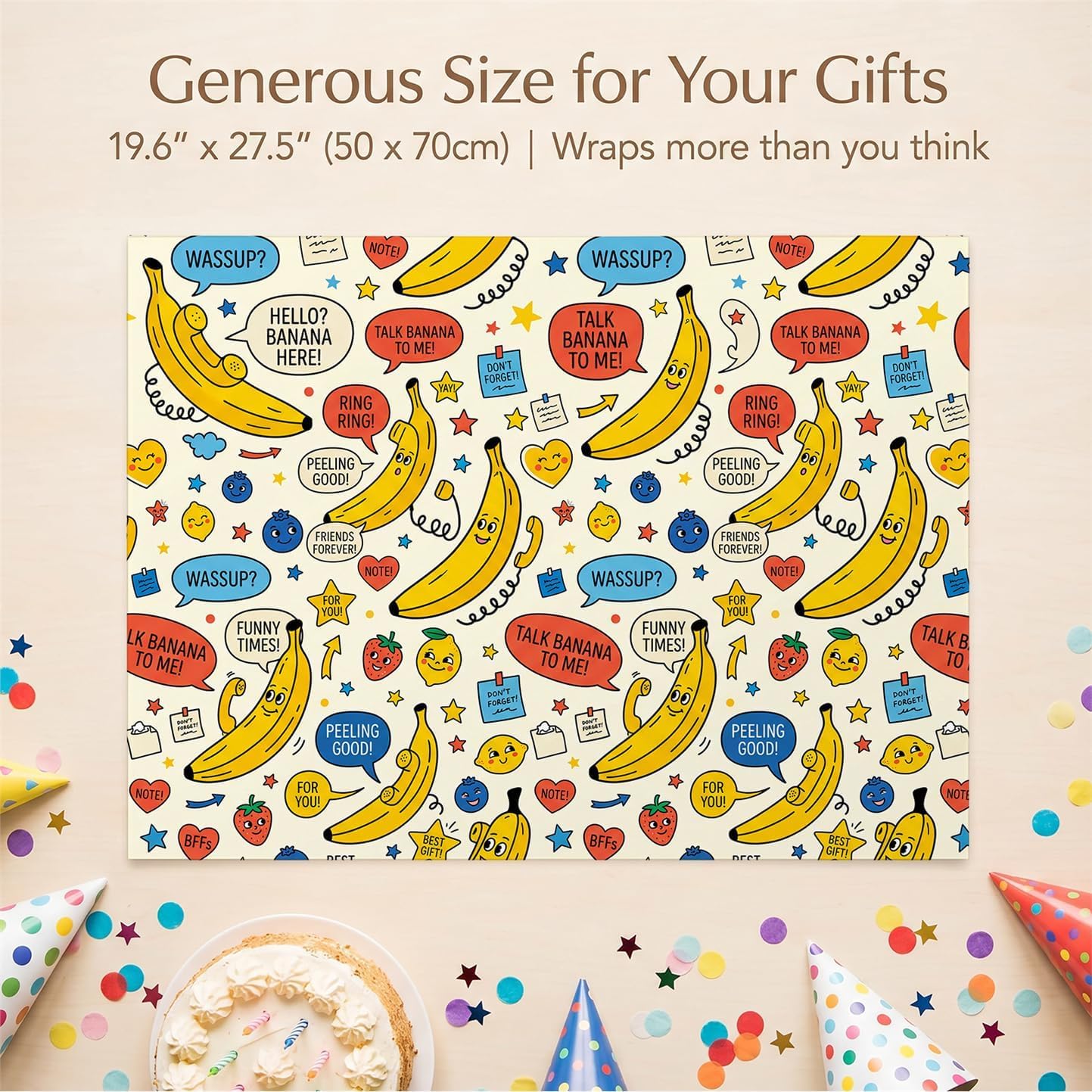 SHSEEN Banana Birthday Wrapping Paper 2 Sheets 19.6 x 27.5 in 120GSM Kraft image 3