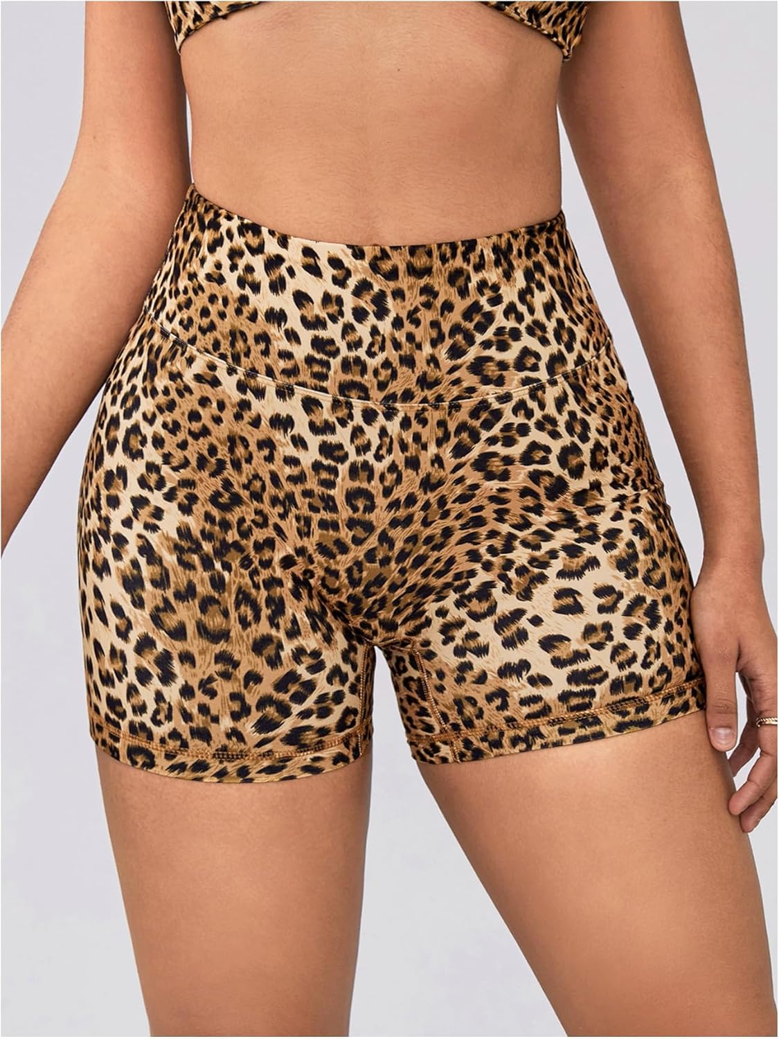 SweatyRocks Women's Tummy Control High Waist Leopard Print Workout Yoga Biker Shorts - Image 5