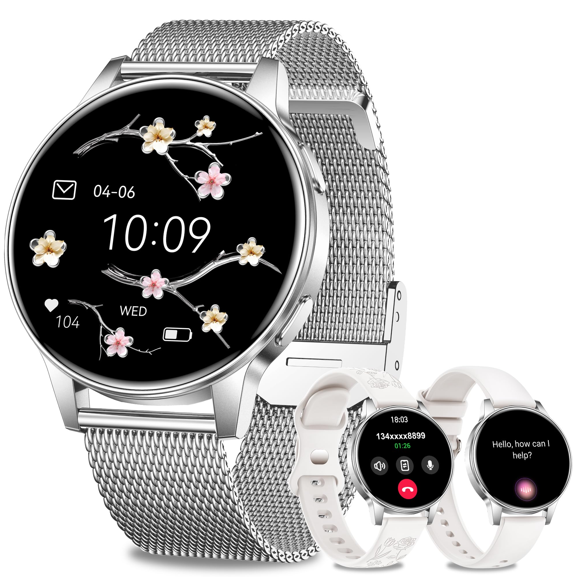 Smartwatch Donna con Chiamate Bluetooth, 3 Armbänder, 1.27" HD