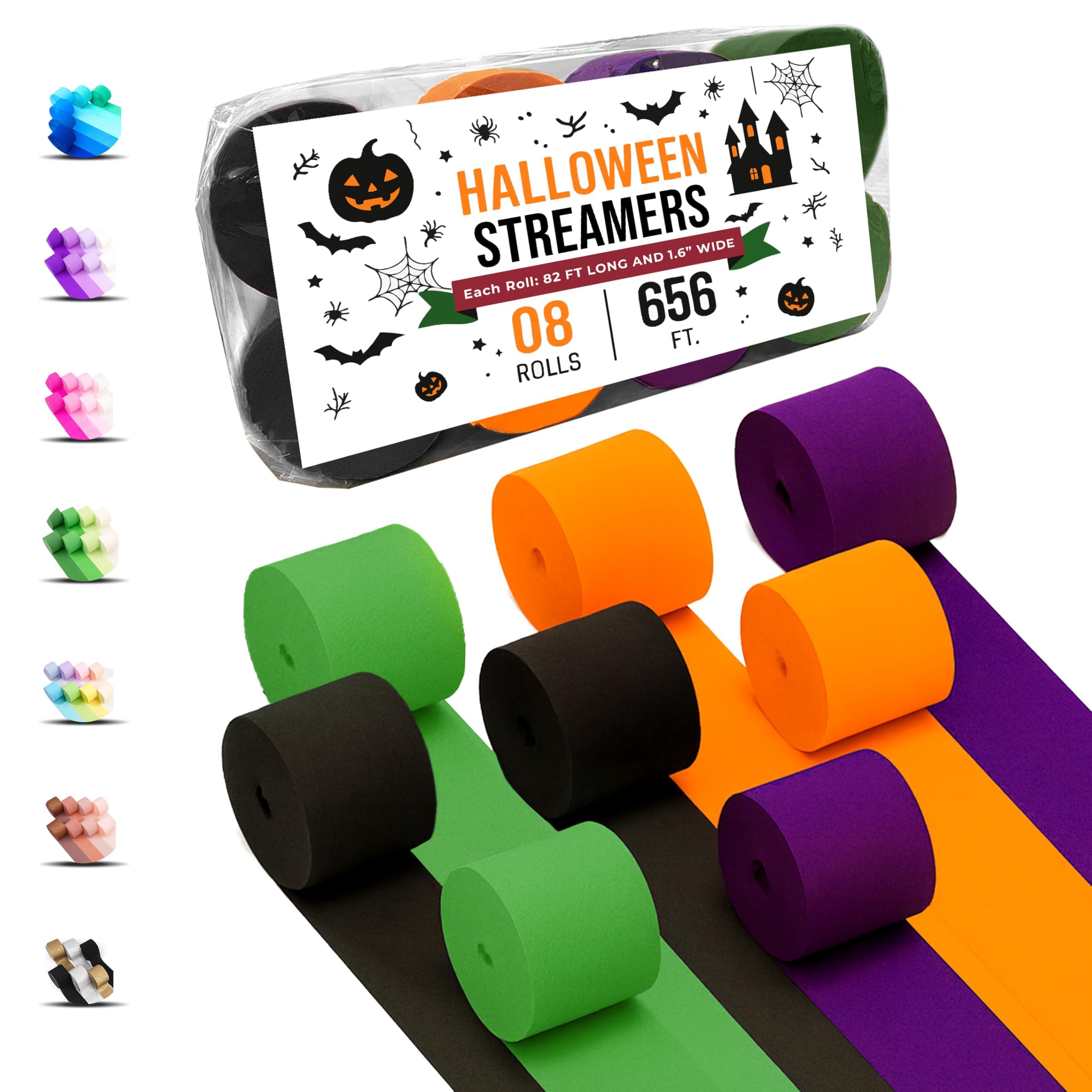 8 Halloween Streamers, 656ft Pack of Crepe Paper Party Decorations