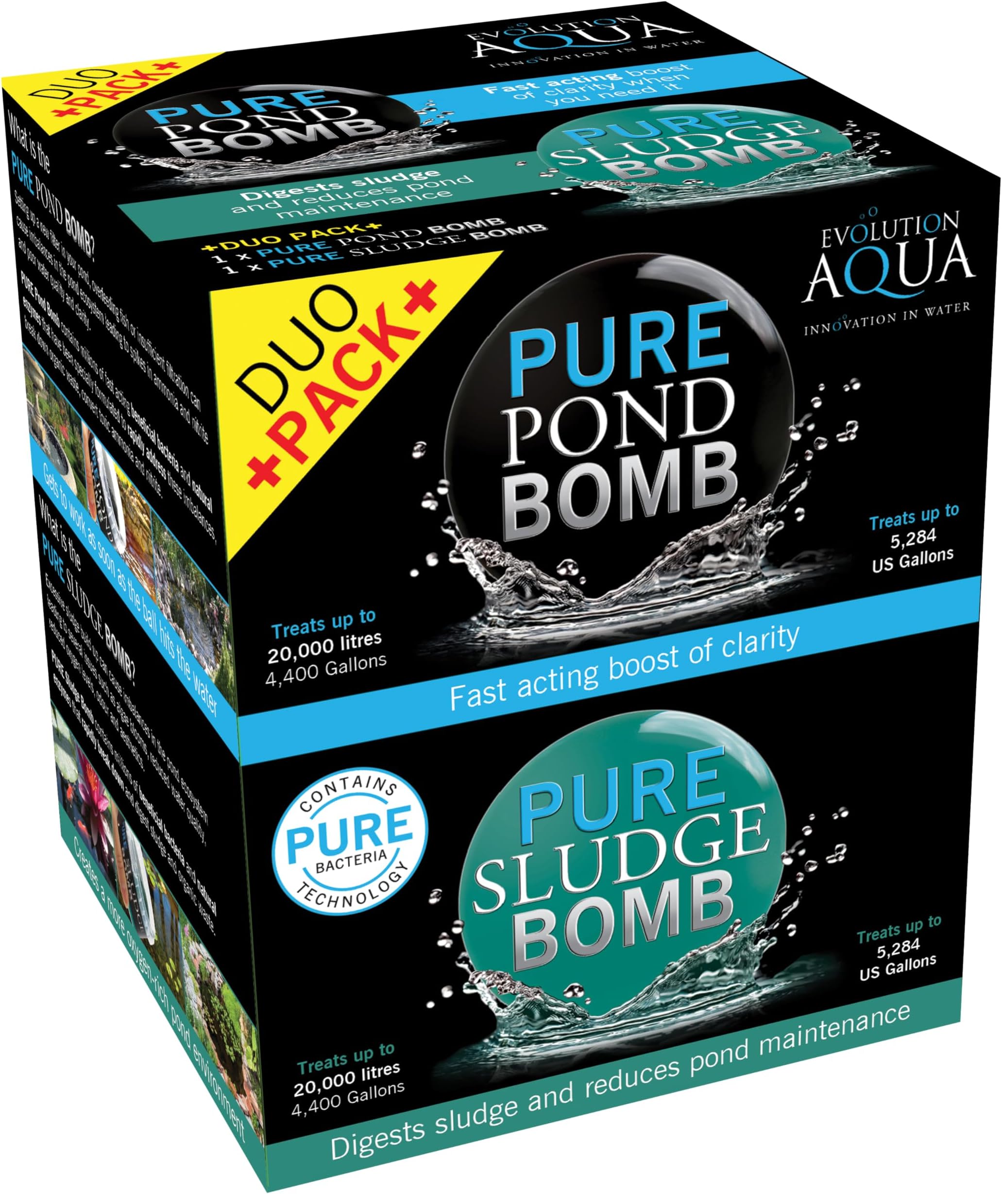 Pure Duo Pack Pond Bomb & Sludge Bomb Pond Clear Water Treatment Pond Sludge Remover - Duo Value Pack Offers Complete Natural Pond Water Treatment for Fish Ponds