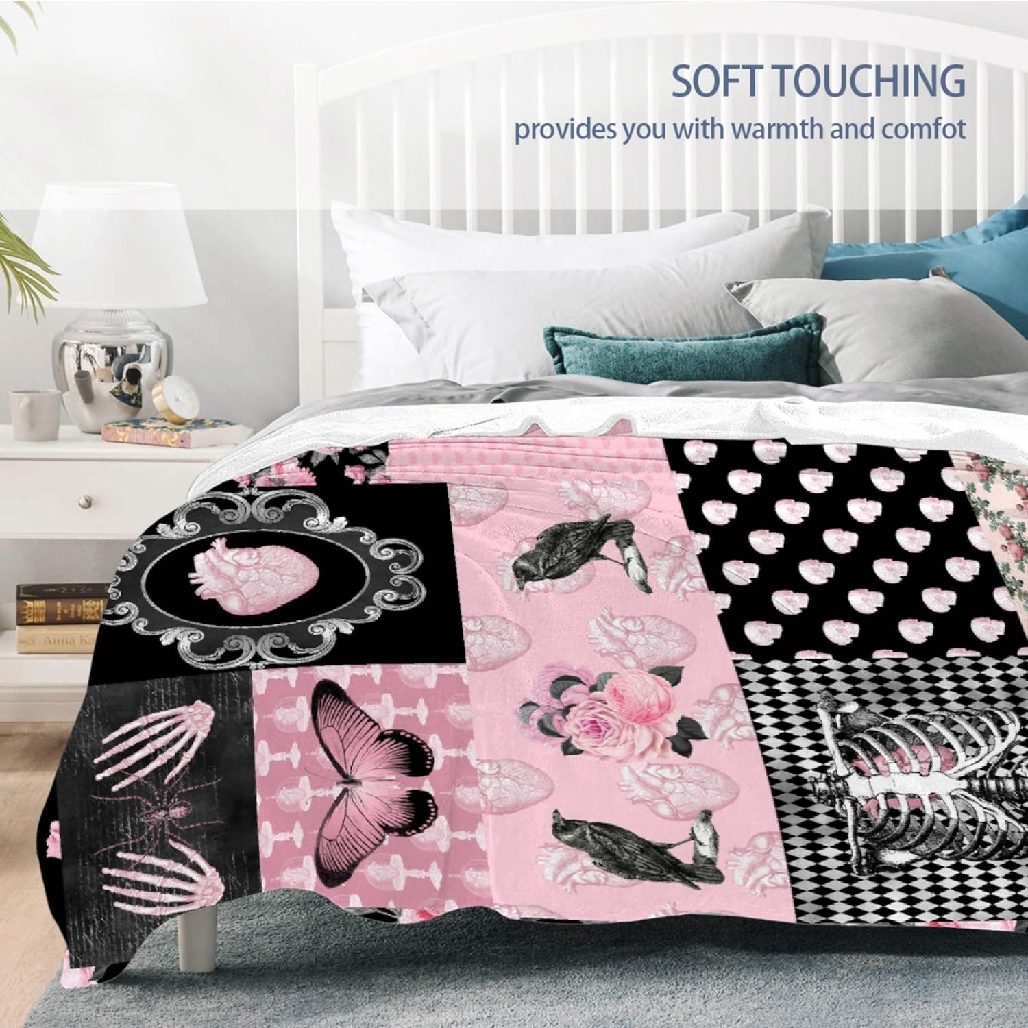 Gothic Collage Rose Skull Butterfly Skeleton RetroBlanket Gift for Girl Boy, Gothic Throw 40 x 50 Inch Lightweight Soft Cozy Blankets for Couch Bed Sofa Chair - Image 5