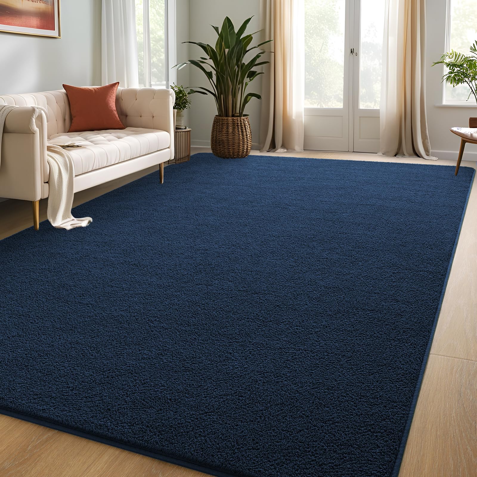 DweIke Large Area Rugs for Bedroom Living Room, 6x9 ft Navy Blue Thickened Memory-Foam Indoor Carpets, Minimalist Style Carpet Suitable for Boys Girls and Adults with Super Soft Touch, Washable Rug