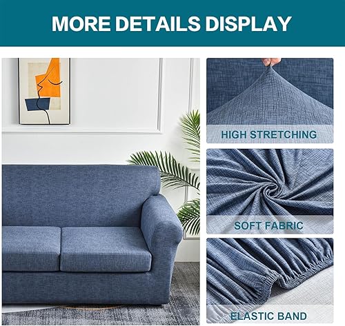 Miniatura 4 de KRFOONN Funda de sofá de 4 piezas con estampado para sofás de 3 cojines, funda elástica con 3 fundas de cojín separadas, protector de muebles
