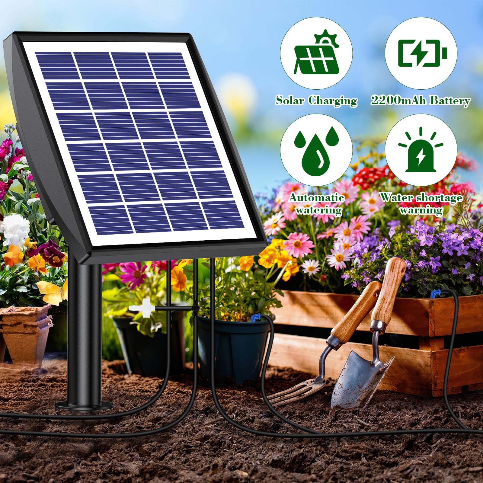 Arrosage Automatique Énergie Solaire, Kit Arrosage Automatique de Jardin Avec Tuyau de 15M pour Jardin Extérieur et Balcon Plantes en Pot, Légumes