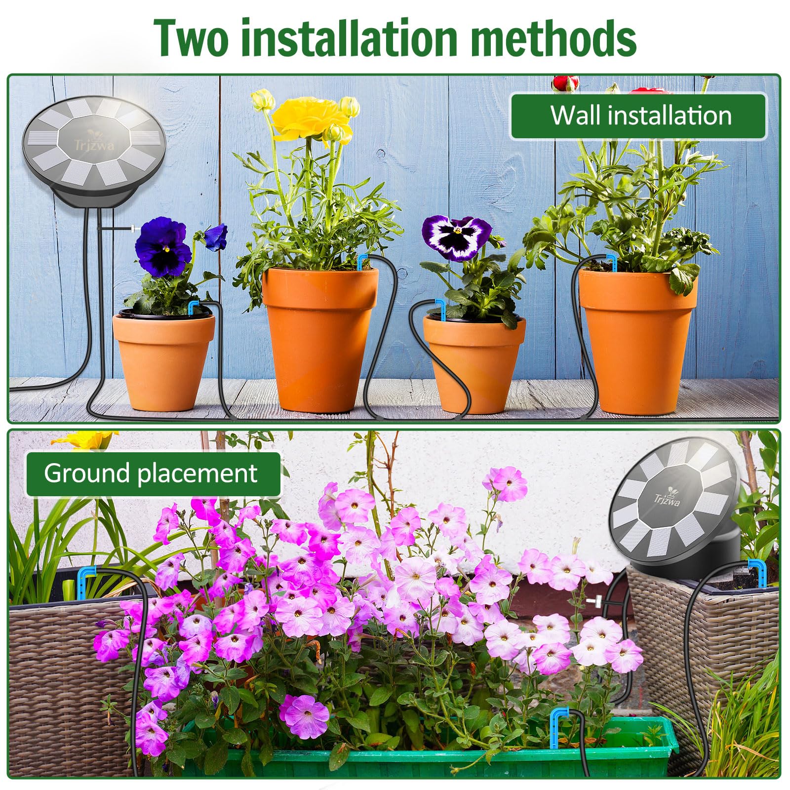 Système d'Arrosage Solaire Automatique, Batterie Haute Performance, Programmateur avec Réservoir d'Eau et Pot Séparé pour Balcon et Plantes | Programmateur pour Réservoir d'Eau et Pot Séparé, Balcon, Pot de Fleur, Plantes, Terrasse, Serre, Jardin, Idéal V