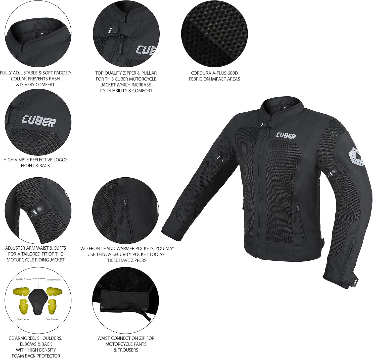 Cuber Motorcycle Mesh Jacket Riding Air Biker Jacket CE Armored Breathable Summer Motorbike Jacket Men : Automotive