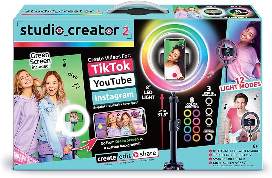 Canal Toys New So DIY TikTok Instagram YouTube Multicolored Ring Light with Green Screen and Phone Mount Tripod. Studio Creator 2 Influencer Video Creator Kit