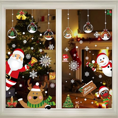 Miniatura 7 de INNENS - 121 adhesivos para ventana de Navidad, calcomanías de ventana de copo de nieve de Navidad para ventanas de cristal, Navidad, vacaciones,