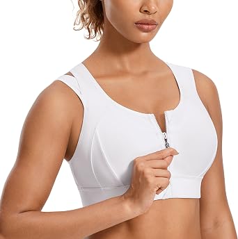 SYROKAN Front Zipper Sports Bras for Women High Support Double Mesh Racerback Padded Wireless Bra
