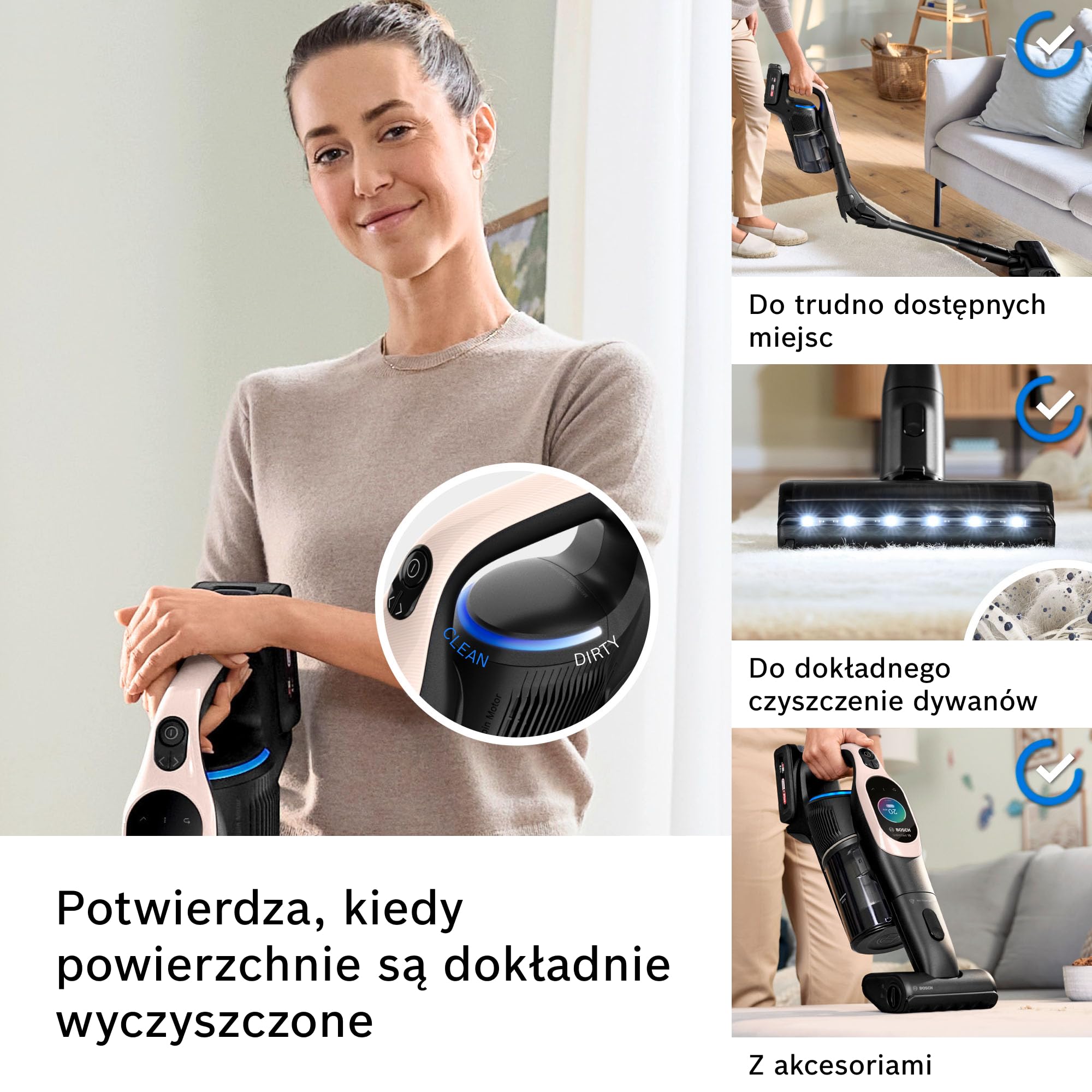 Bosch Unlimited 10, Odkurzacz Bezprzewodowy z Technologią MicroClean, łatwo opróżnianym pojemnikiem na kurz, zginaną rurą, podświetleniem LED i akumulatorem 4,0 Ah, kolor różowy, BKS1041RHF