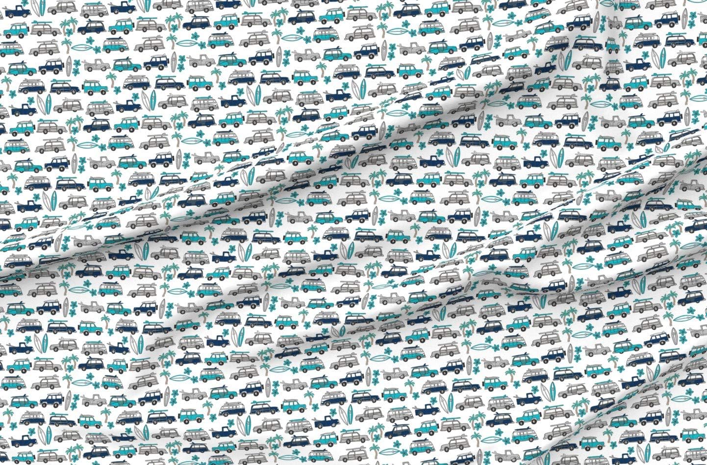 Spoonflower Fabric - Surf Trip Vacation Surfing California Tropical White Blues Surfboard Printed on Minky Fabric by The Yard - Sewing Baby Blankets Quilt Backing Plush