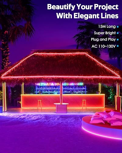 Miniatura 7 de Samsion Tira de luces de neón RGB de 50 pies49.2 ft, luces de cuerda de neón multicolor+5 M RGB LED neón luces de cuerda de neón de 16.4 pies al