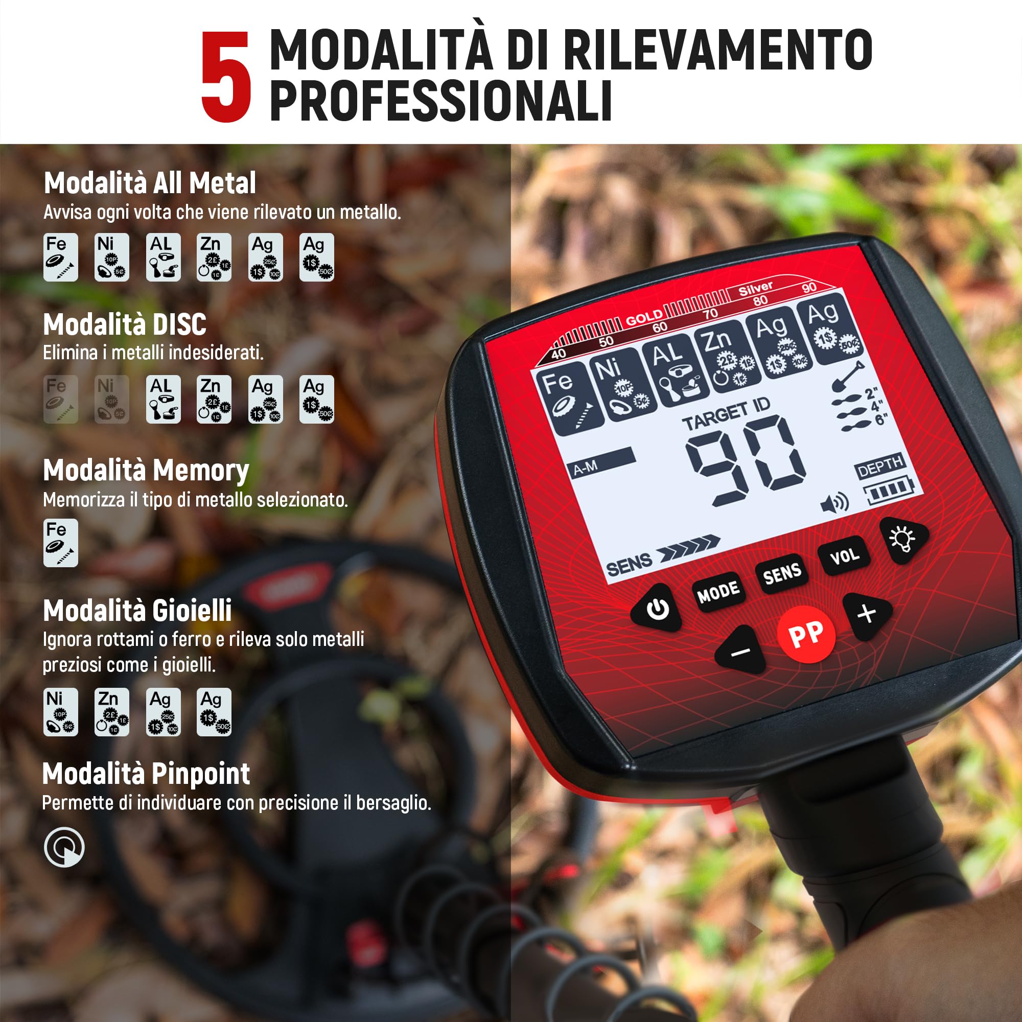 KAIWEETS Metal Detector, 2026 Nuova Versione Rilevatore di metalli con asta telescopica integrata monopezzo, rapido da montare, localizzazione precisa, per adulti, Pinpointer, bobina impermeabile IP68