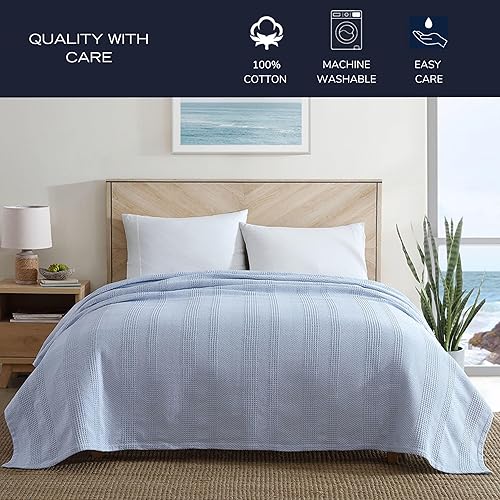 Miniatura 9 de Nautica - Manta Queen, ropa de cama de algodón suave, peso medio para todas las estaciones (azul claro Chevron, Queen)