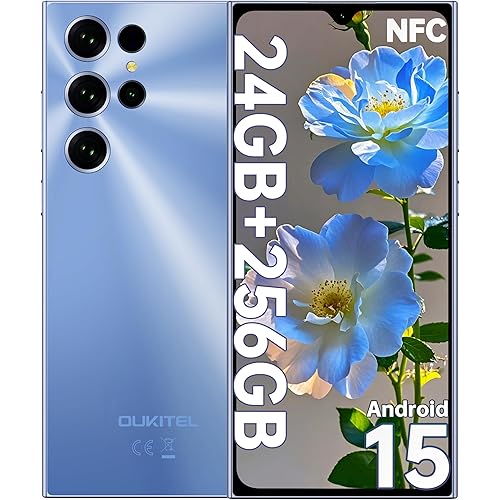 OUKITEL C61 Pro Unlocked Phones - 24GB+256GB/1TB Android 15 Cell Phone, 5150mAh Battery, 6.88" HD+ Screen Smartphones, 13MP+5MP Camera, 95dB Speaker, NFC/4G Dual SIM, OTG, GPS, Supports T-Mobile, Blue