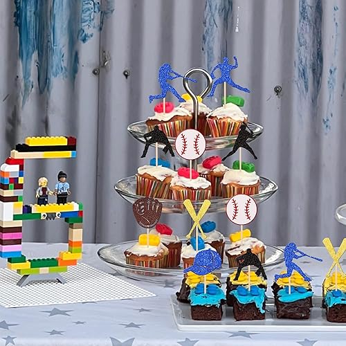 Miniatura 4 de 24 piezas de decoración de cupcakes de béisbol con purpurina para jugadores de béisbol temáticos deportivos para temática de béisbol, baby shower,