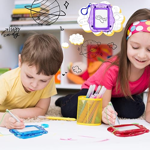 Miniatura 4 de Outus 24 Piezas Mini Tableros Magnéticos de Dibujo, Tablero de Garabato para Niños, Llavero con Clip para Mochila, Tablero de Dibujo Borrable,