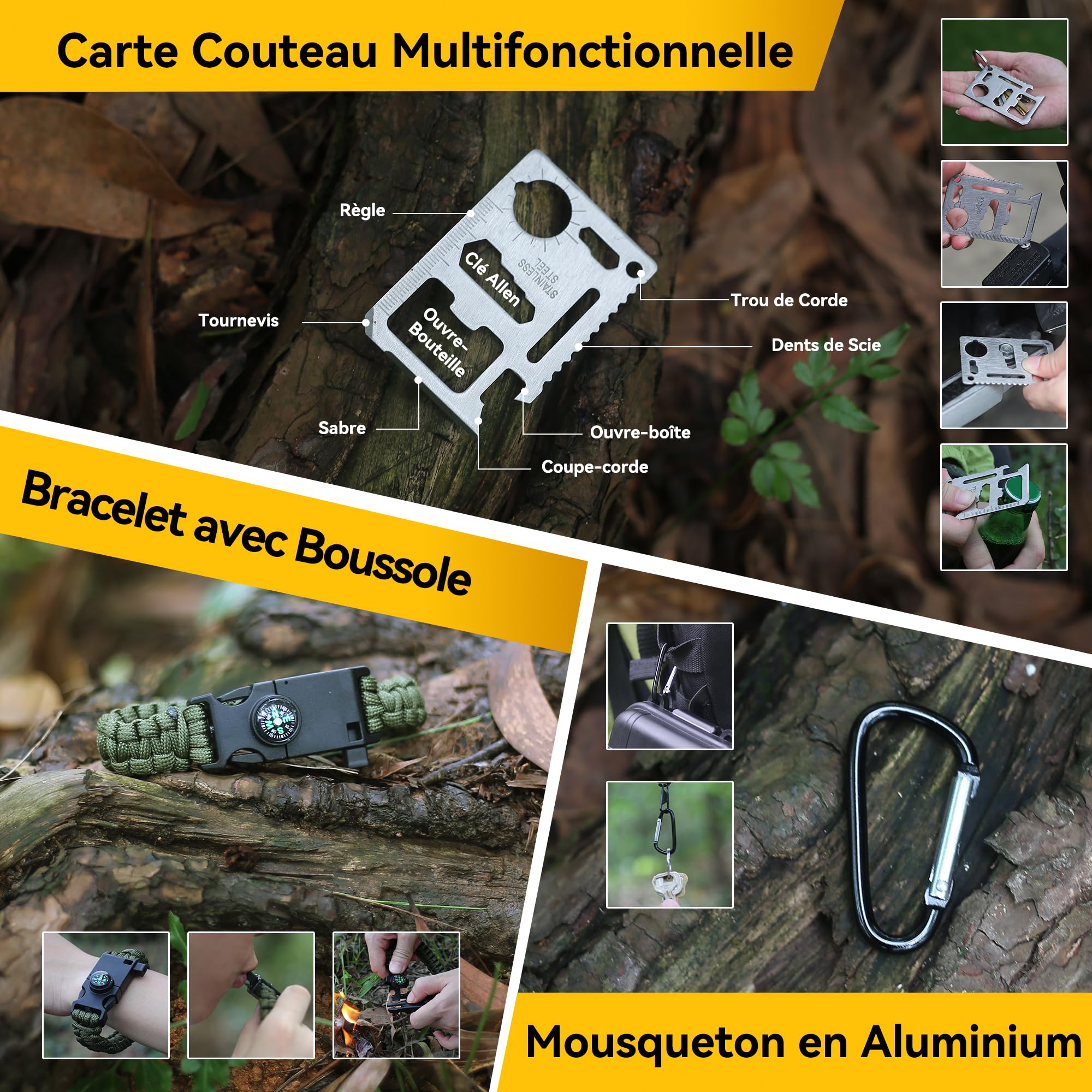 14 en 1 Trousse de Survie Trousse de Survie Polyvalente Trousse de Premiers Soins pour Les Sports de Plein Air, Le Camping, l'alpinisme, Les Pierres Ignifuges