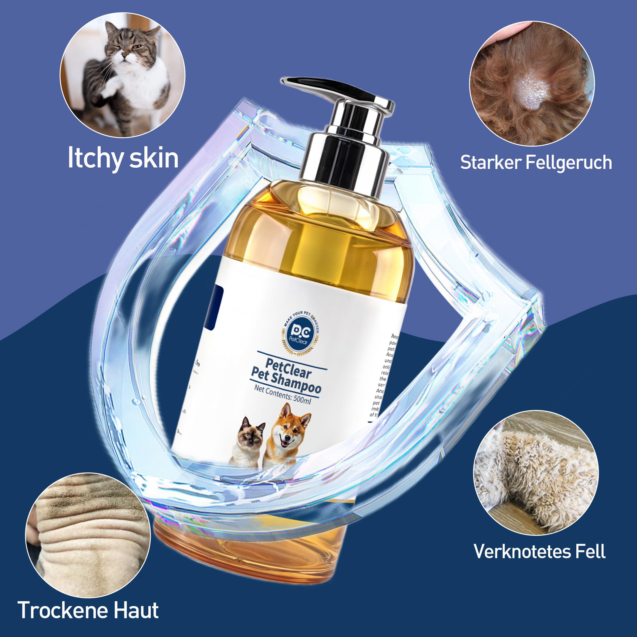 Shampoo per cani, shampoo per gatti, detergente naturale delicato per animali domestici, arricchito con vitamina E per gatti, cani e animali domestici. 500 ml (500 ml x 1)