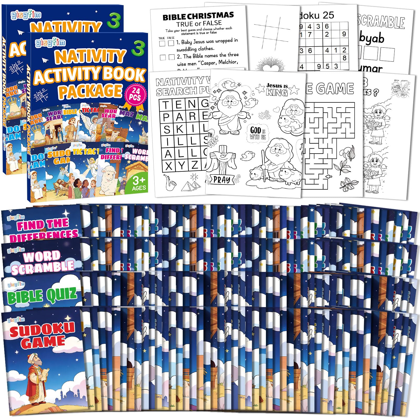 gisgfim 192 mini libros de actividades de belén de Navidad a granel para niños de 4 a 12 años, mini libro de colorear de Navidad, laberinto, palabras, revueltas, más para religiones, fiestas, bolsas