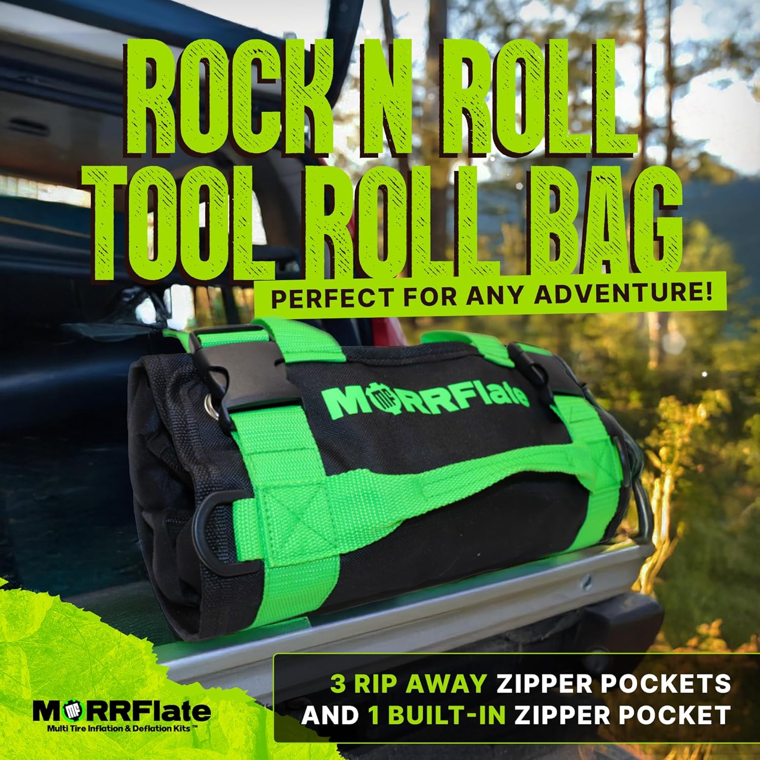 Off-Road Tool Roll Organizer - Heavy-Duty 600D Roll-Up Bag with 3 Rip-Away Zipper Pockets & 1 Built-in Pocket - Versatile Tool Storage for Overlanding, Bag Organizer, Camping, Garage & Vehicle Storage