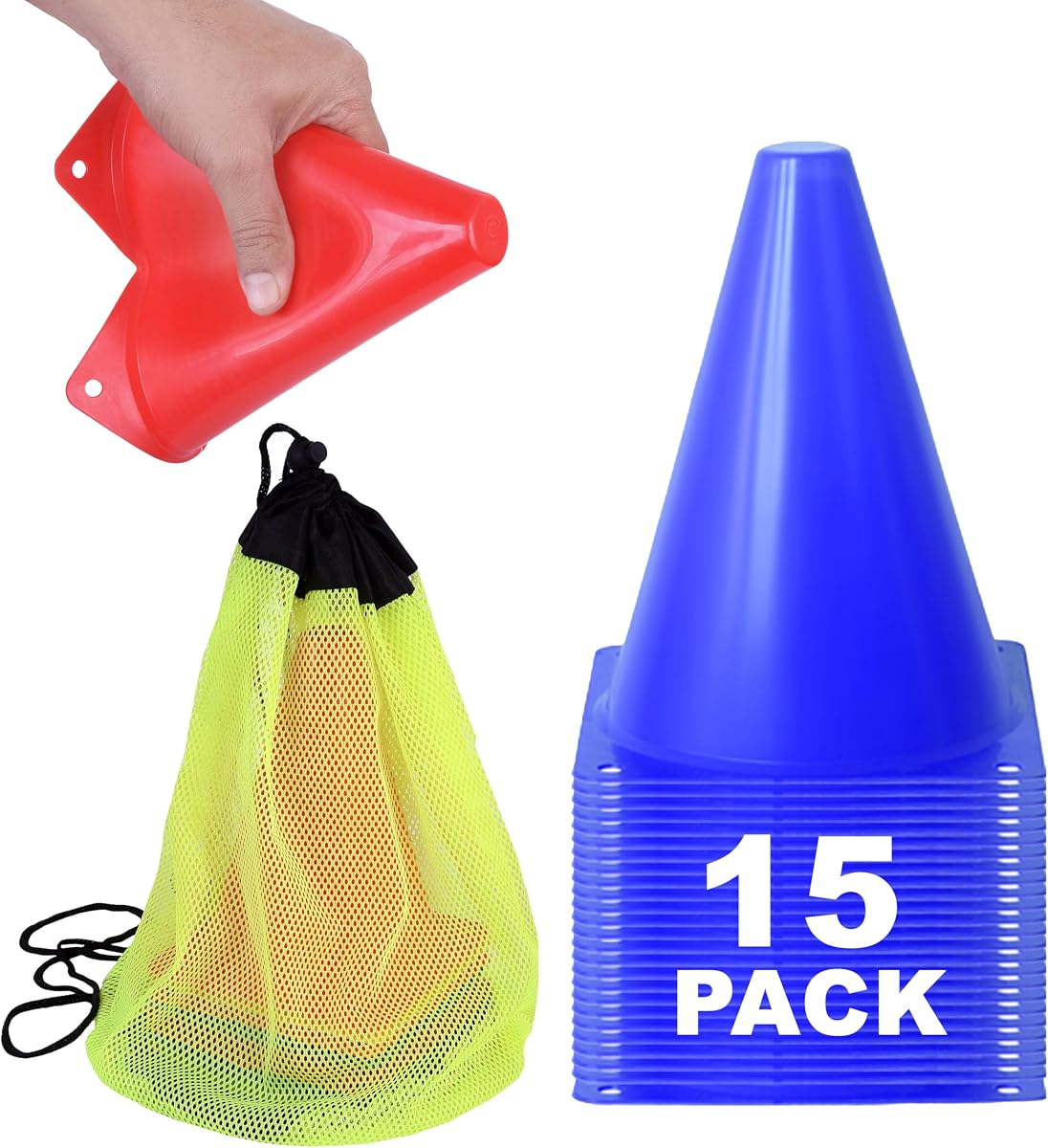 Conos para entrenamiento deportivo, 7 pulgadas de alto y visibles, conos deportivos duraderos y fáciles de manejar, ideales para todo tipo de actividades de conos de entrenamiento y deportes de práctica de campo