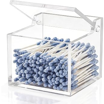Q-Tip Holder with Lid Acrylic Cotton Balls and Cotton Buds Organize