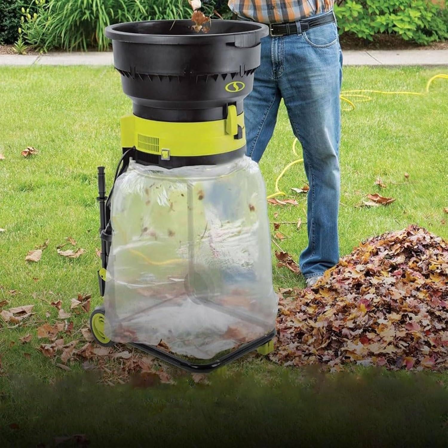 Niszczarka kompostu o mocy 2500 W, przenośna niszczarka ogrodowa bez ostrzy z kołami, rębaki 8000 obr./min, do liści ogrodowych, kompostu