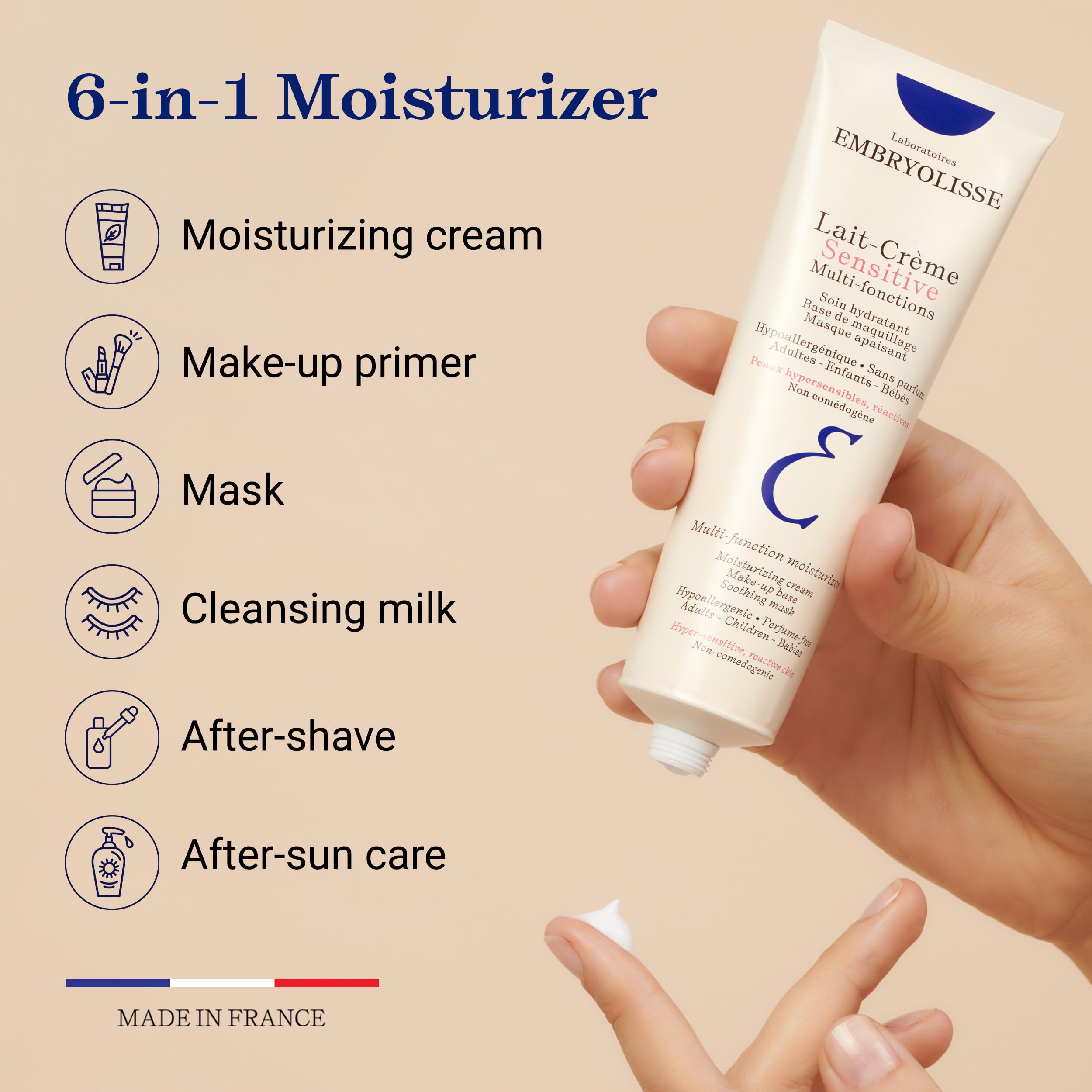 Embryolisse Lait Creme Sensitive Moisturizer. Hypoallergenic Face & Body Cream for All Skin Types With Aloe Vera & Shea Butter. Fragrance Free & Suitable for Sensitive Skin