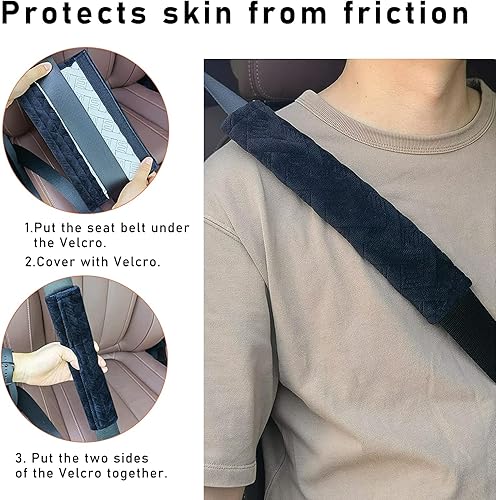 Miniatura 3 de Paquete de 2 fundas suaves para cinturón de seguridad de automóvil, fundas universales para correa de hombro para cinturón de seguridad que ayudan a