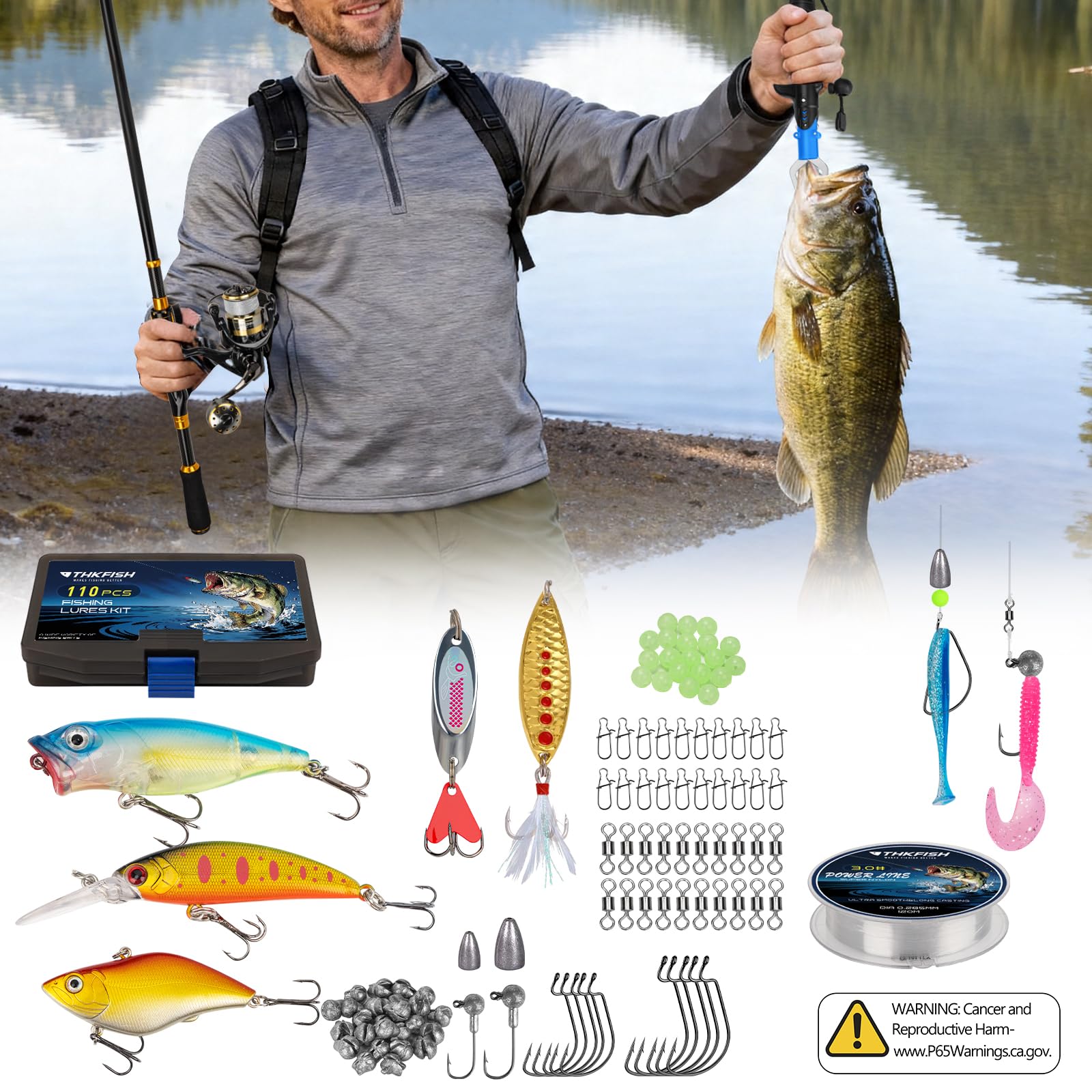 THKFISH Angelrute und Rolle Combo mit Angeln Rucksack, Angelset Anfänger Komplett mit Kohlefaser Teleskop-Angelrute, Angelwerkzeuge, Spinnrolle, Baitcast Zubehör für Salz-/Süßwasser