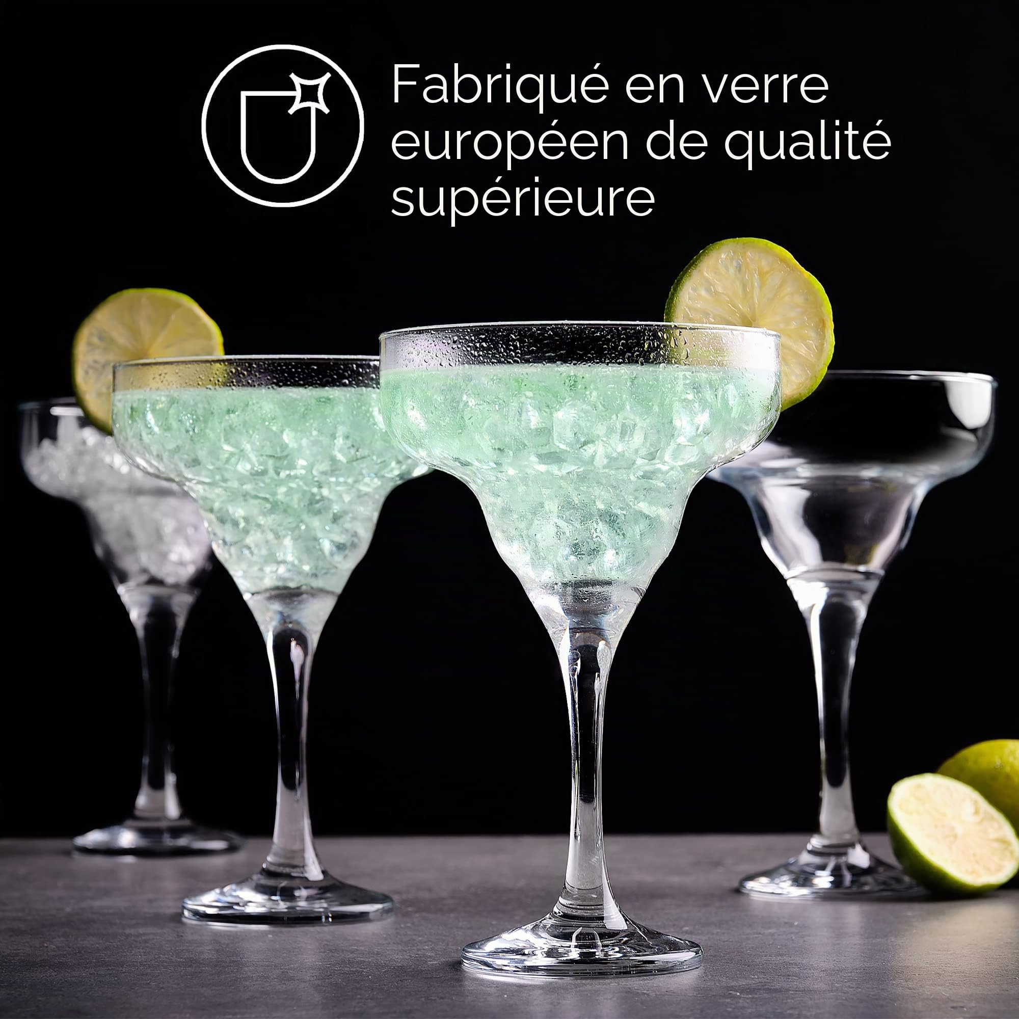 Crystalia Verre Margarita, Lot de 4, 300ml 100% SANS PLOMB Verre à Cocktail, Verres à Expresso Martini, Verres a Margarita pour Boissons Glacées