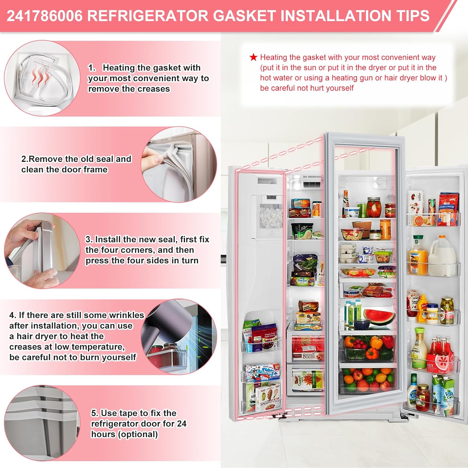 LXun Upgraded 241786006 Freezer Door Gasket Compatible with kenmore Frigidaire Refrigerator Freezer Part, 241786006 Refrigerator Door Seal Replaces Part AP4321993, 1379313, AH1991329, 7241786002-GRAY