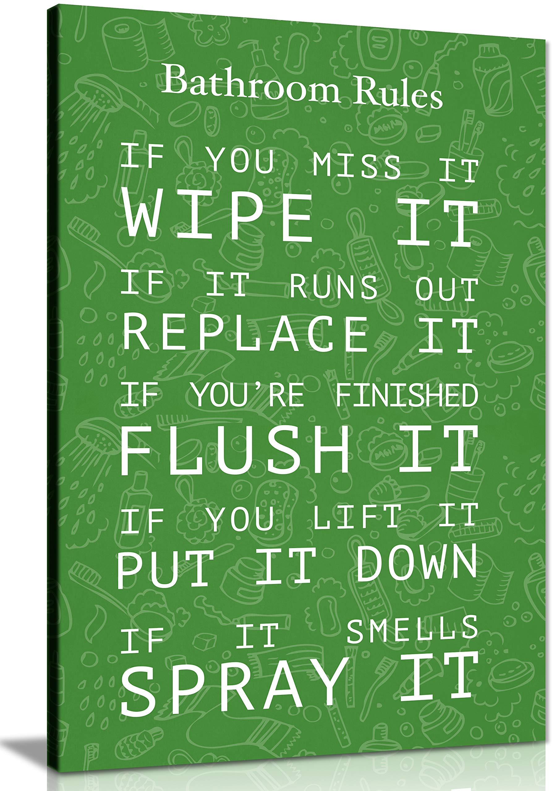 Panther Print Green Canvas Wall Art For Washroom And Toilets, Beautifully Framed Prints On Canvas, Toilet And Bathroom Rules, Print For Special Occasions, (12X8 Inch)